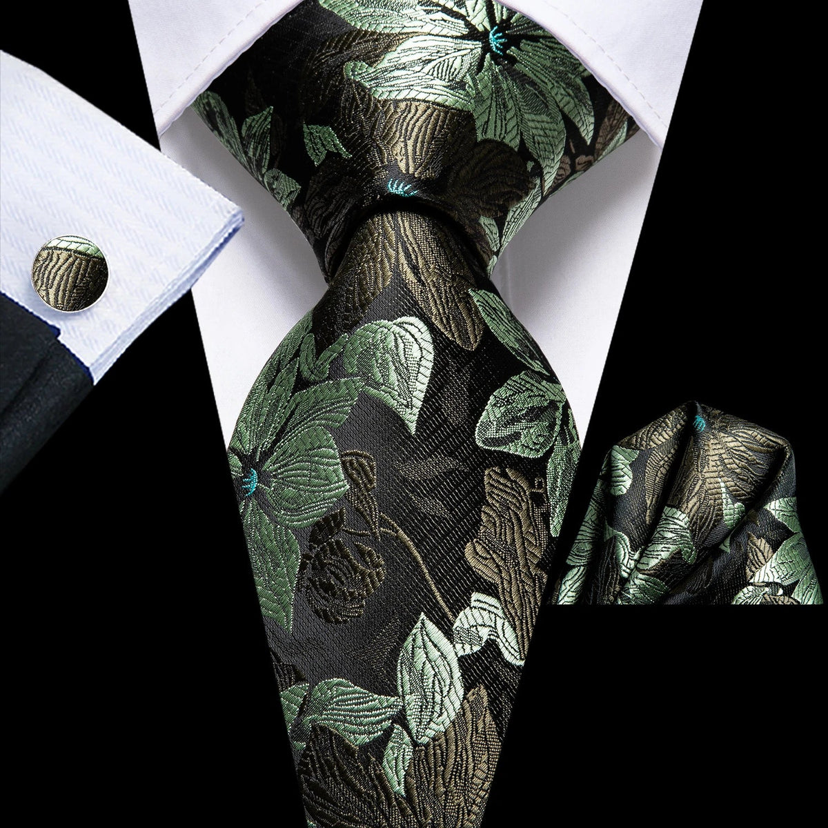 Hi-Tie Extra Long Black Dots Tie Handkerchief Cufflinks Set Tie & Cufflinks Set Qme 4020-3332
