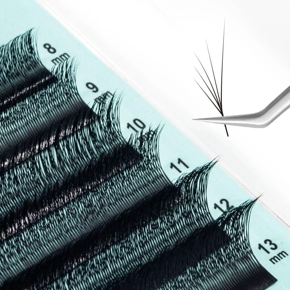 NATUHANA Fox 4D W Shape Matte Black False Eyelash Extensions False Eyelash Extensions Qme 5DW C 0.07mm|MIX8-13mm