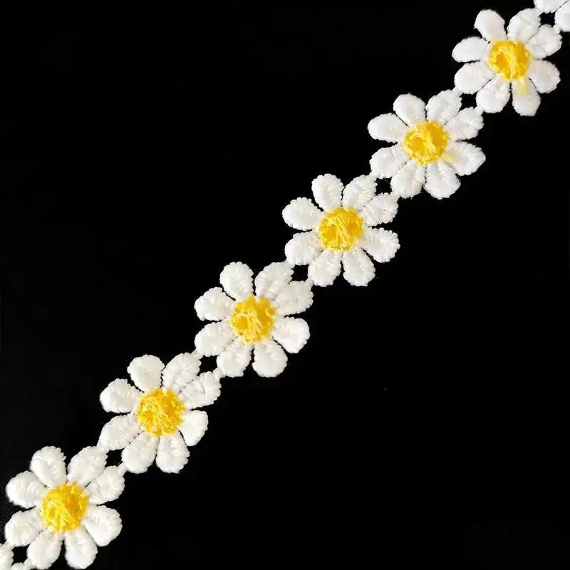 White Yellow Embroidered Lace Trim – Soft Polyester DIY Fabric Embroidered Lace Trim Qme