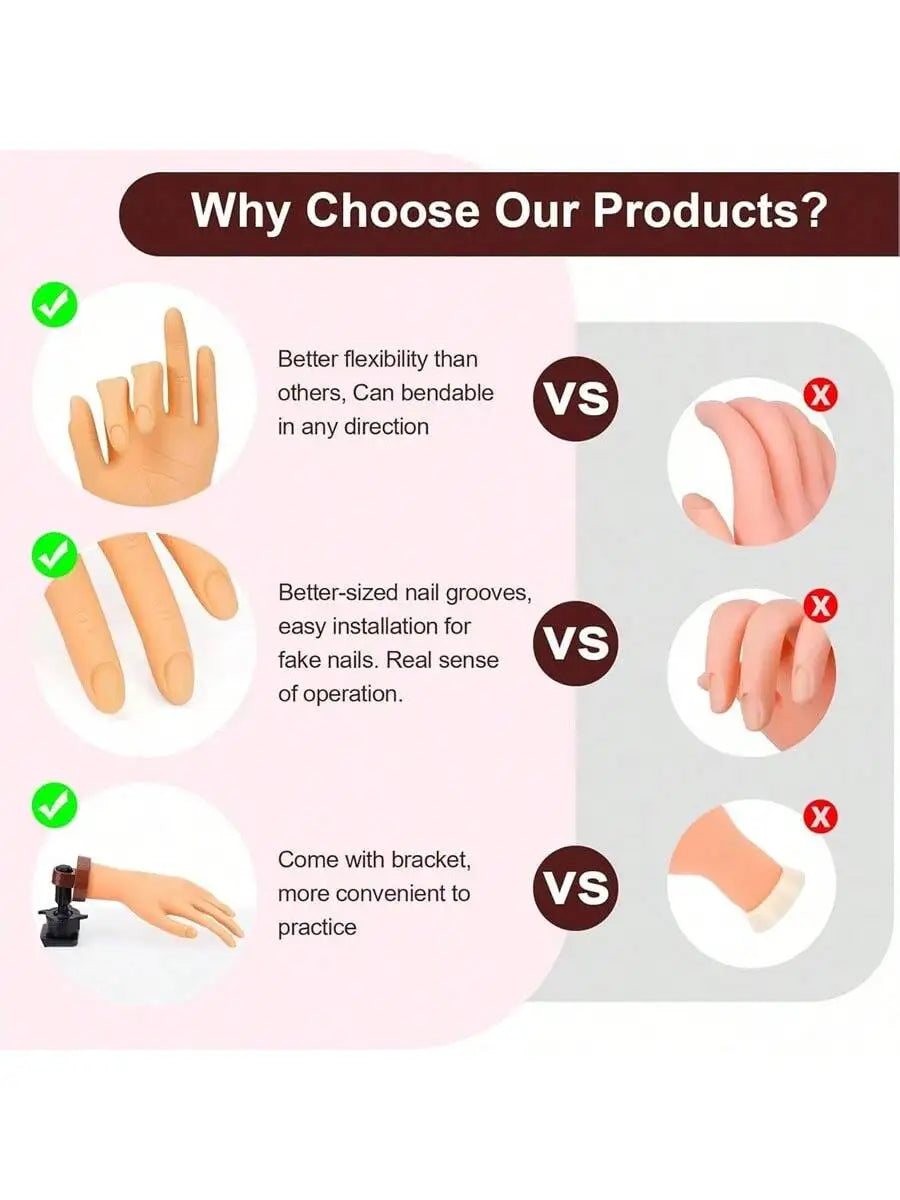 Nail Art Practice Hand Model – Insertable Plates & Bendable Fingers Nail Art Practice Hand Qme