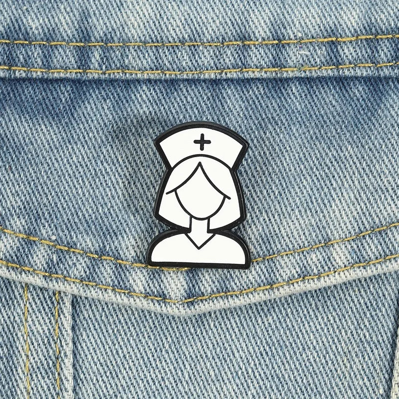 Nurse Silhouette Lapel Pin – Black & White Alloy Enamel Enamel Lapel Pin Qme