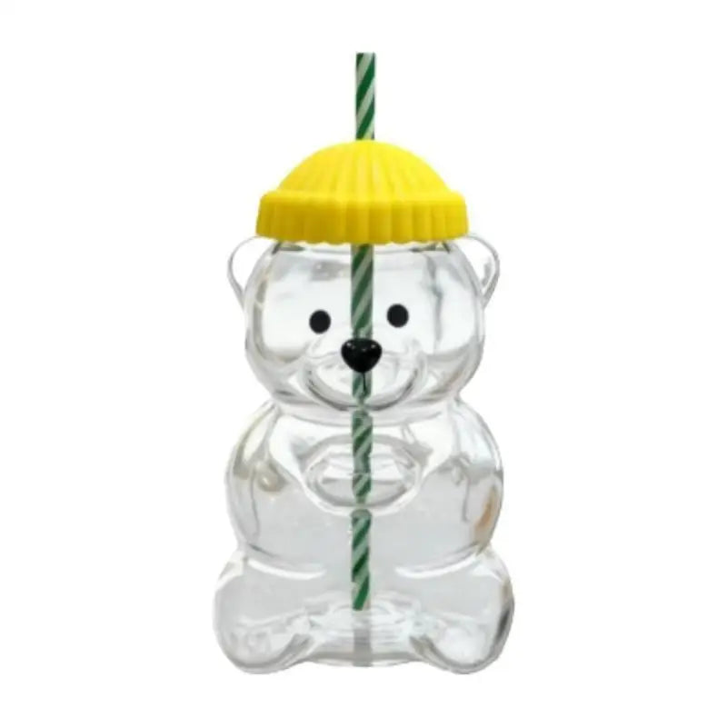 Cute Bear Shaped Plastic Cup with Straw – Cartoon Mug Novelty Drinkware Cup Qst