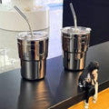 Mirrored Glass Coffee Cup with Lid & Straw – 420ml Glass Coffee Cup Qme Clear