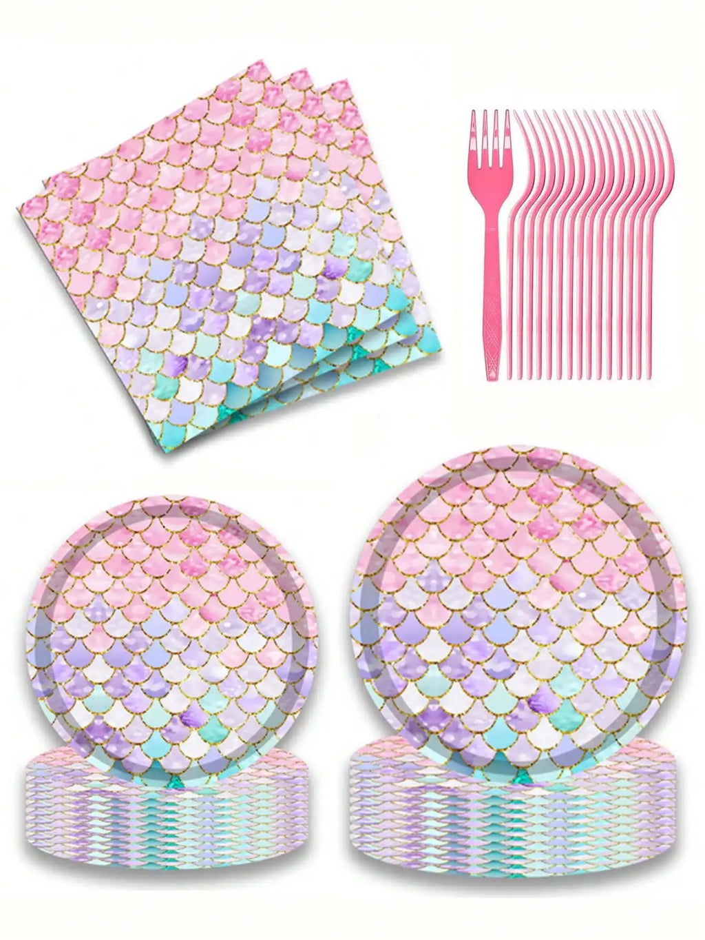50-Piece Reusable Mermaid Party Cutlery Set | Table Decor Party Cutlery Set Qme