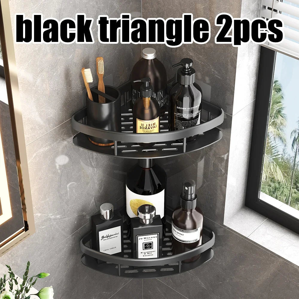 Wall Mounted Bathroom Shelf Rack – Space Aluminum Organizer Bathroom Wall Shelf Qme Black-A-2PCS