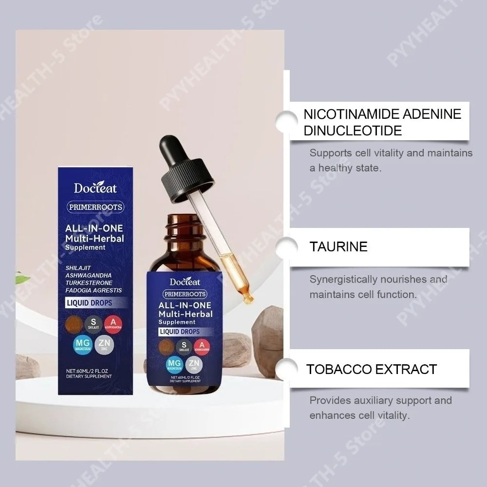 Docteat Herbal Liquid Drops – Zinc, Magnesium & Ashwagandha 60ml Herbal Liquid Supplement Qst