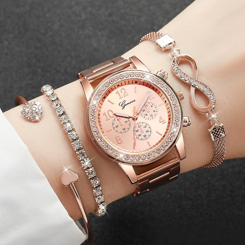 Ladies' Diamond Steel Band Fashion Watch | Quartz, 2 Colors Ladies Fashion Watch Qme