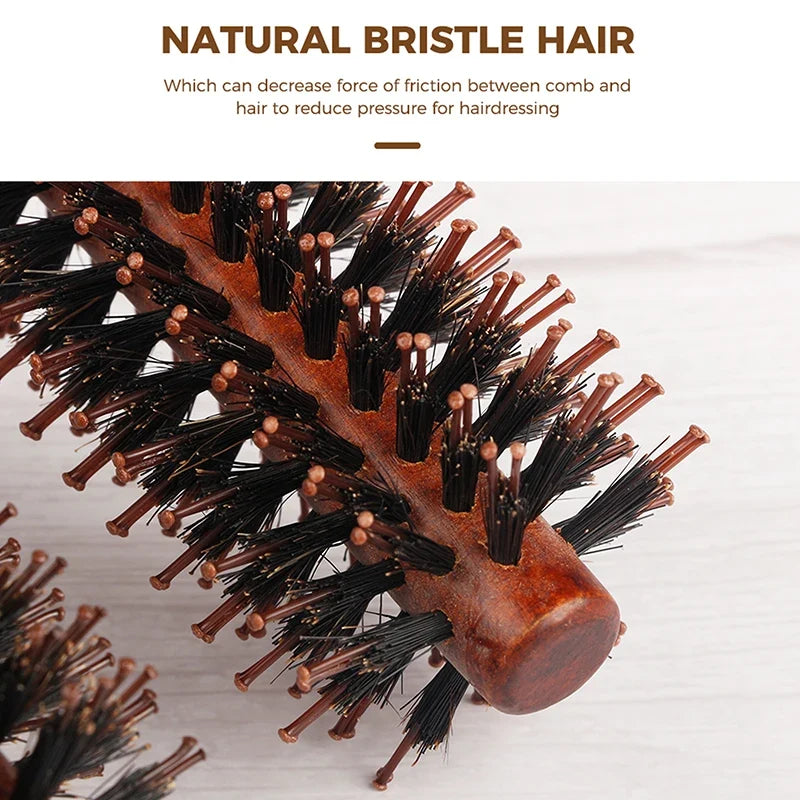 Anti-Static Boar Bristle Wood Round Hair Brush | Styling Round Hair Brush Qme