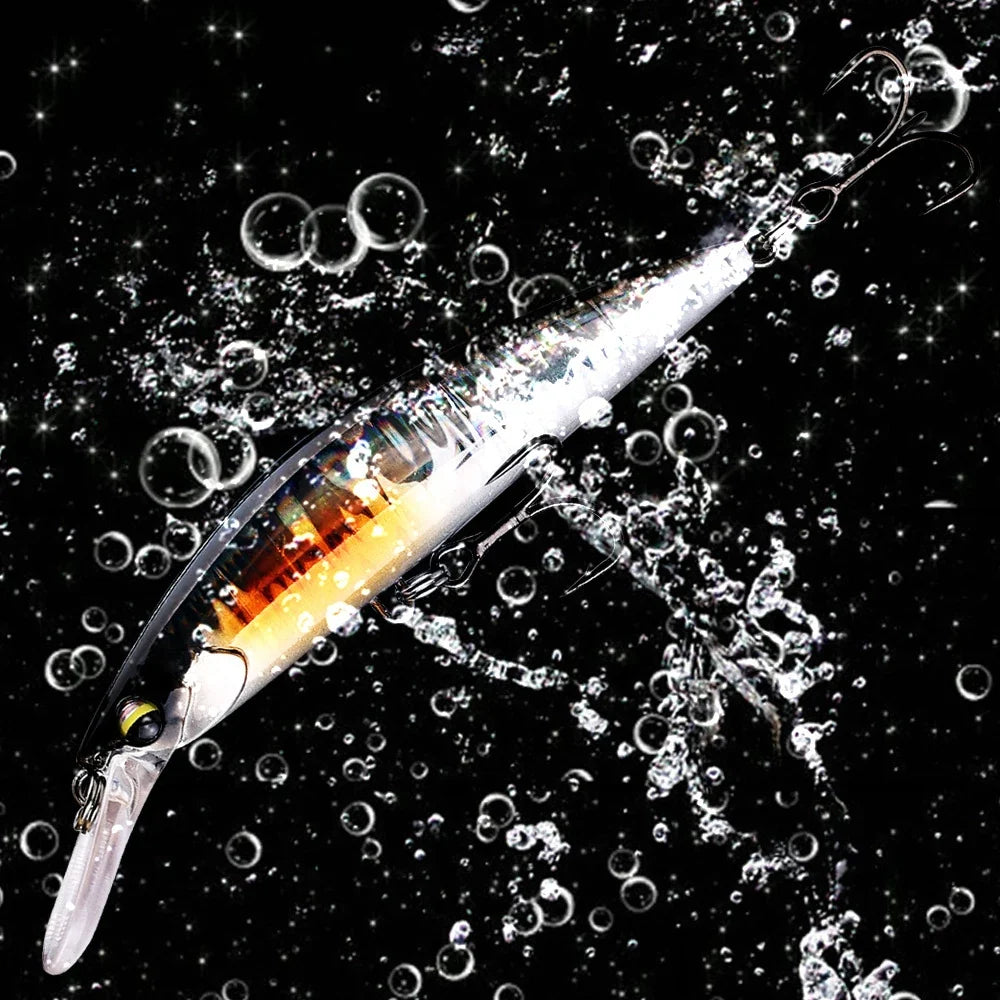 Minnow Hard Bait Fishing Lure – Double Hook, 3D Eyes, 29g Fishing Lure Qme