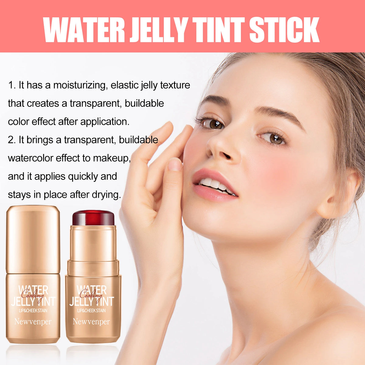 3-Pack Water Jelly Tint Blush Stick – Waterproof & Moisturizing Blush Tint Stick Qst