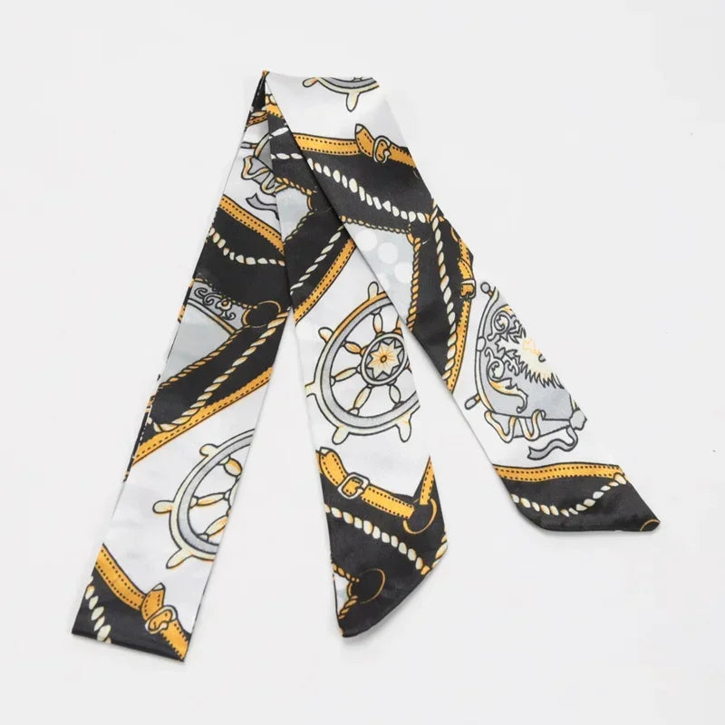 Women's Skinny Ribbon Scarf – Printed Polyester Hair Tie