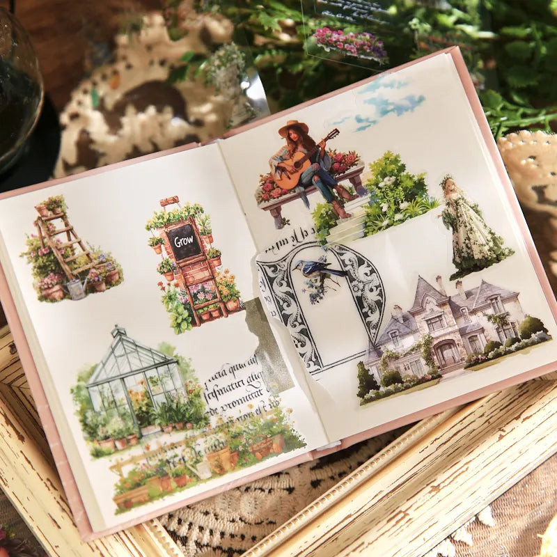 Vintage Cartoon Flower Box Stickers | DIY Scrapbooking 75mm Decorative Craft Stickers Qme