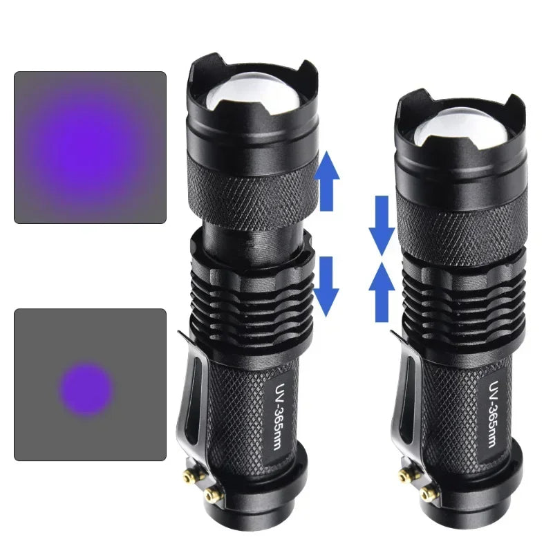 UV Flashlight 395nm LED Blacklight Torch Zoomable Mini UV Blacklight Torch Qme