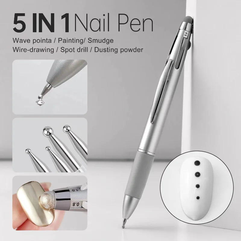5-in-1 Nail Dotting Pen – Nail Art Manicure Kit Home & Salon Nail Dotting Tool Qst