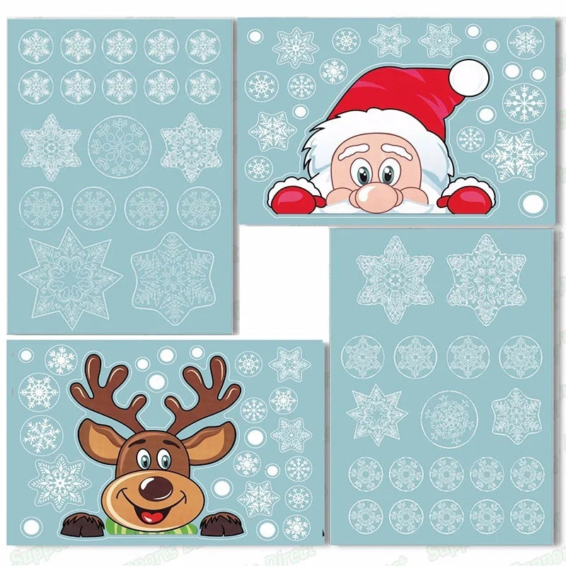 Christmas Static Window Clings – Santa Elk Snowflake Stickers Christmas Window Clings Qme