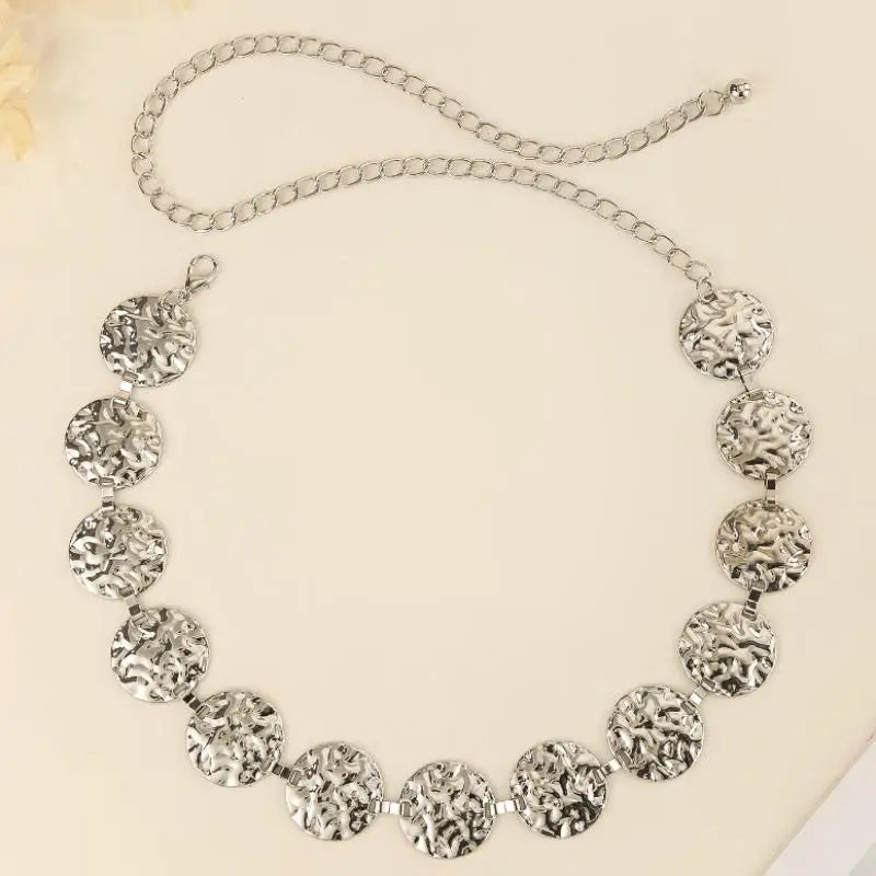 Geometric Disc Metal Chain Belt – Adjustable Women's Waist Chain Women's Chain Belt Qst Silver