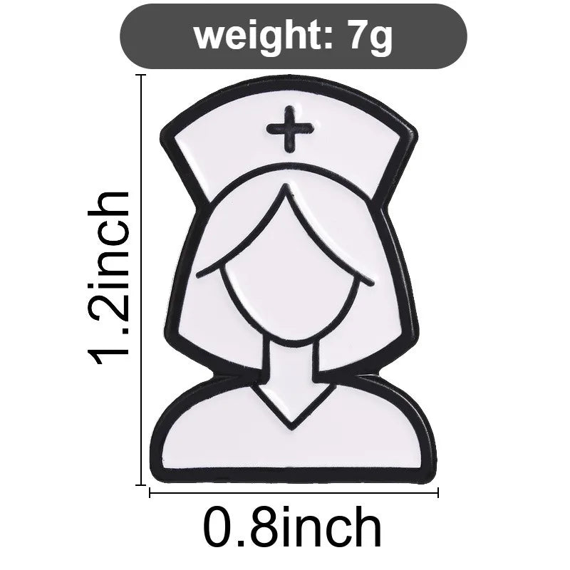 Nurse Silhouette Lapel Pin – Black & White Alloy Enamel Enamel Lapel Pin Qme
