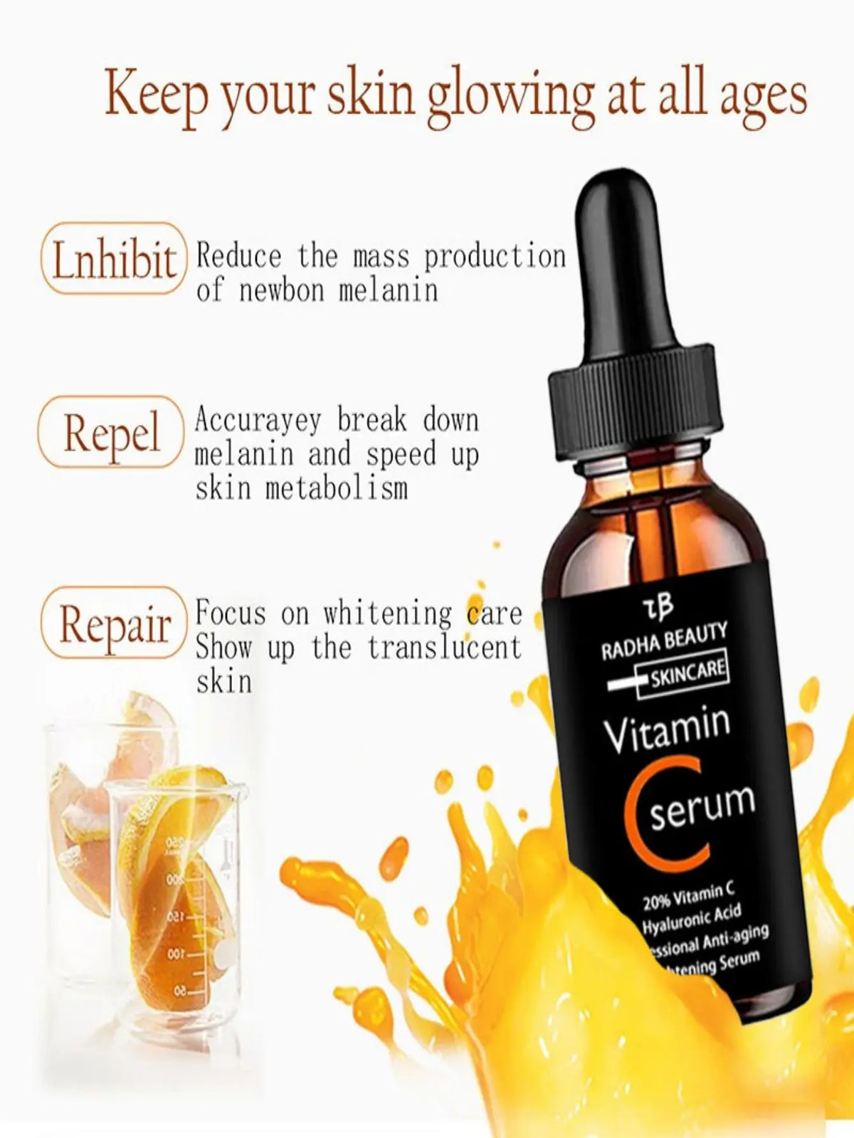 YRFKT 20% Vitamin C & Hyaluronic Acid Face Serum Vitamin C Face Serum Qst