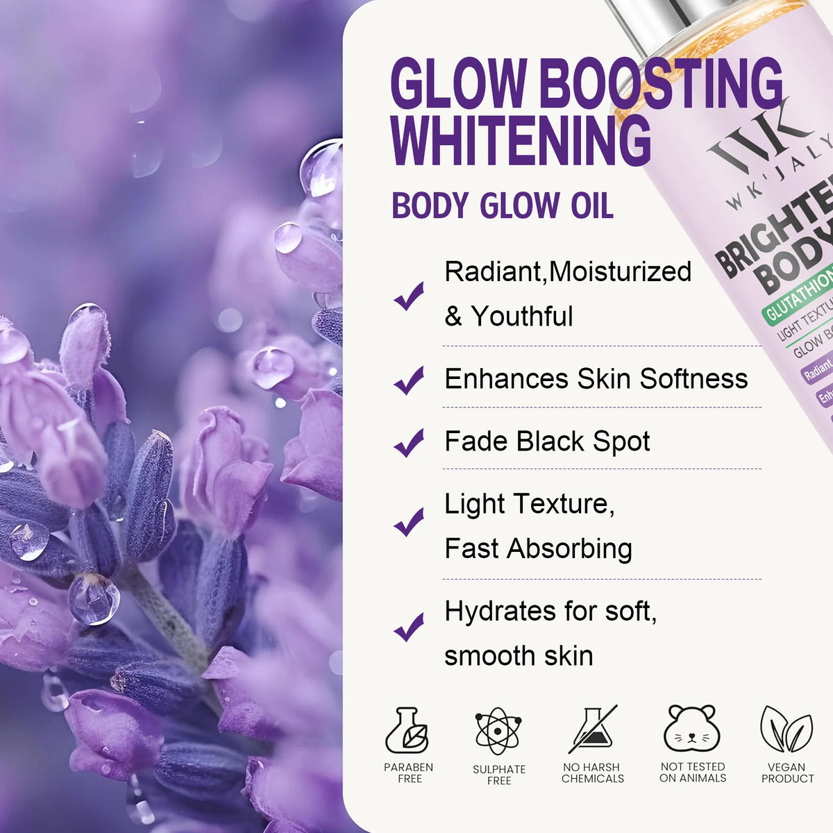 WK'JALY Glutathione & Lavender Brightening Body Oil 300ml Brightening Body Oil Qst