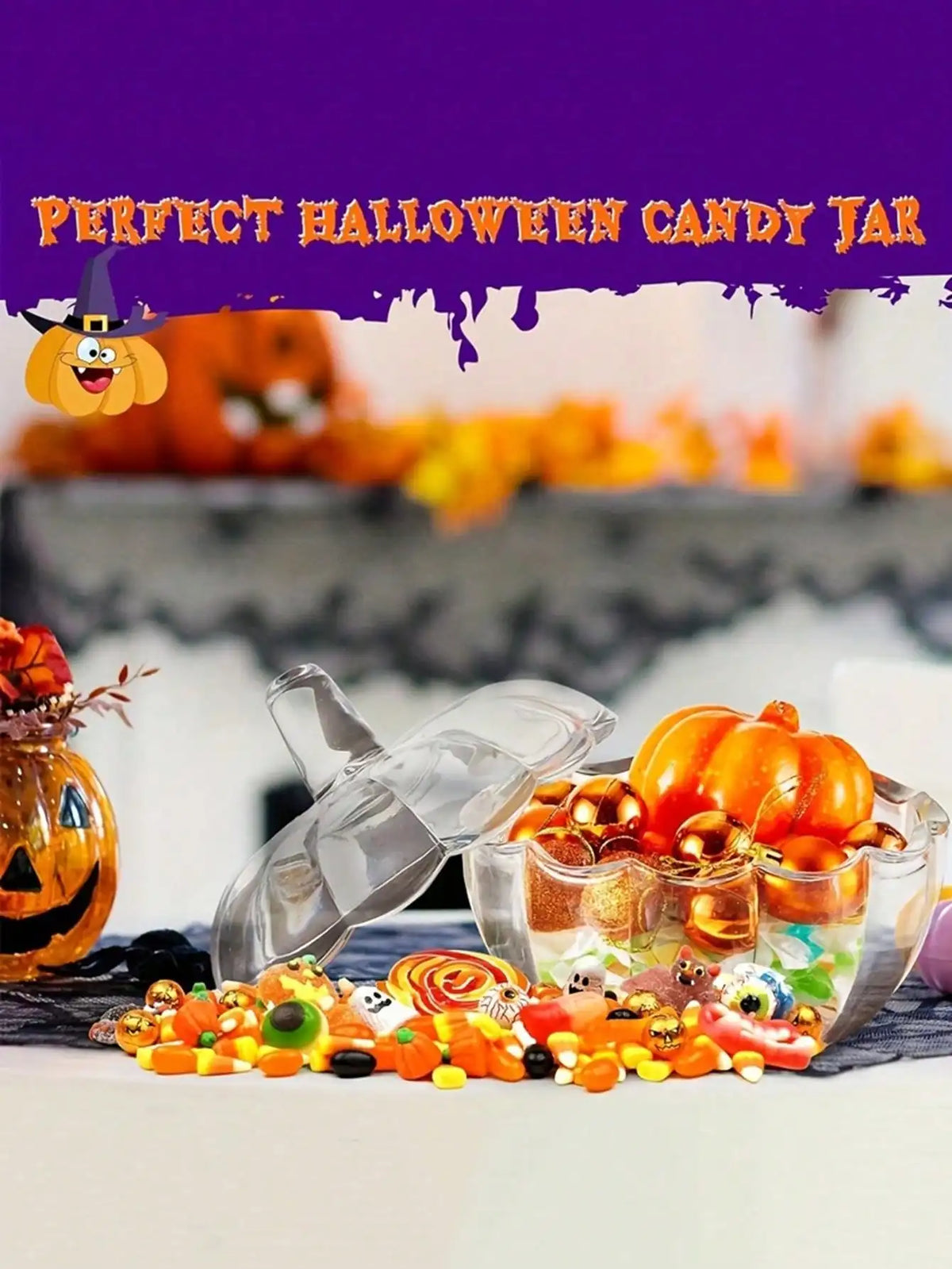 Halloween Pumpkin Glass Candy Jar with Lid | Food Container Glass Candy Jar Qme