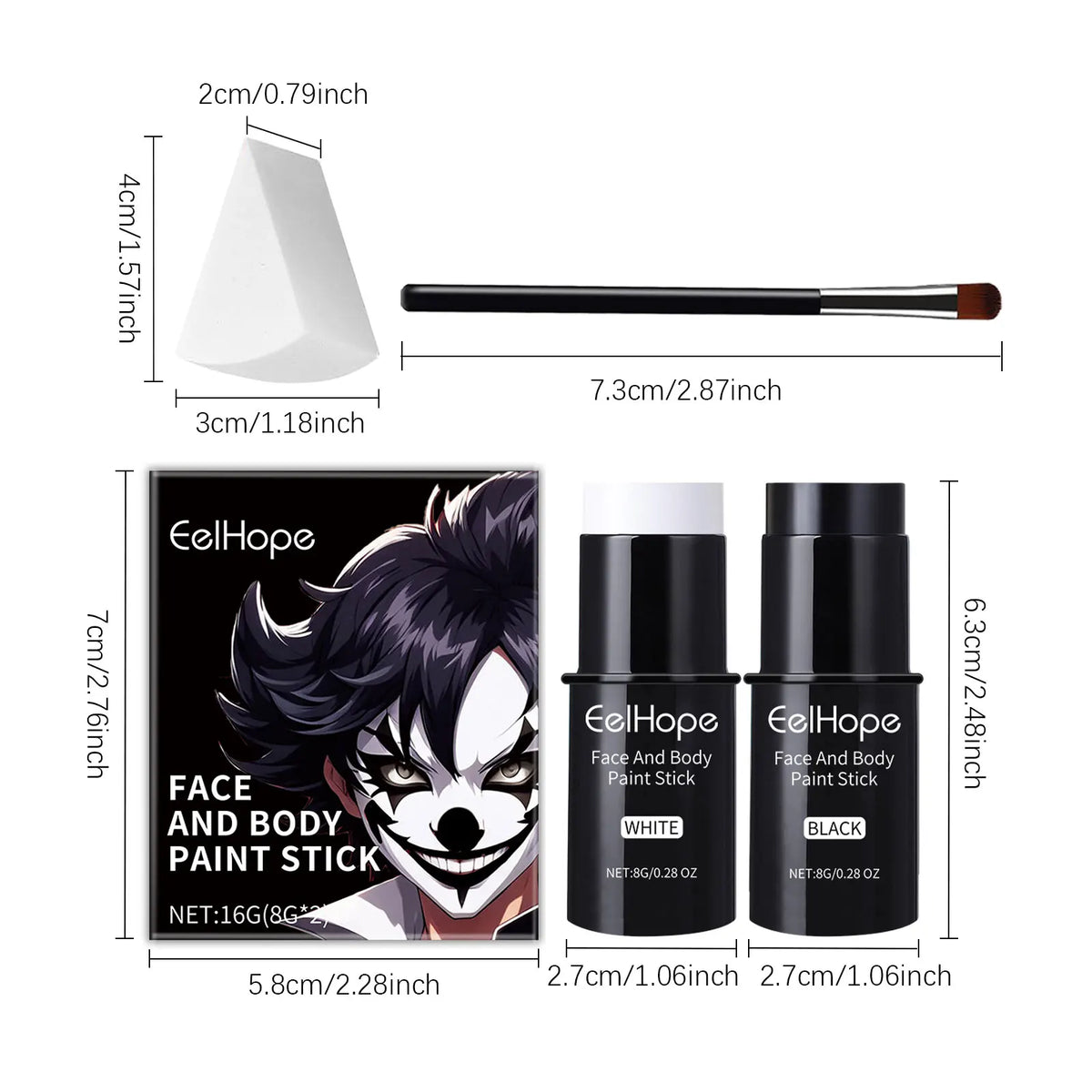 Halloween Face & Body Paint – Black & White Full Coverage Kit Halloween Face Paint Qme 1set boxed