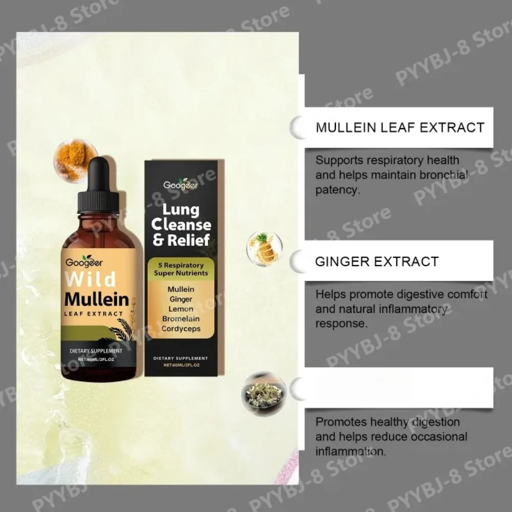 Wild Mullein Leaf Extract Drops – Ginger & Lemon Peel 60ml Herbal Liquid Supplement Qst