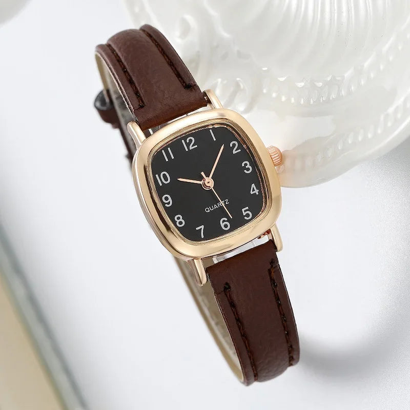 Kegllect Women's Vintage Square Dial Quartz Watch | Belt Strap Women's Quartz Watch Qme Brown Black No