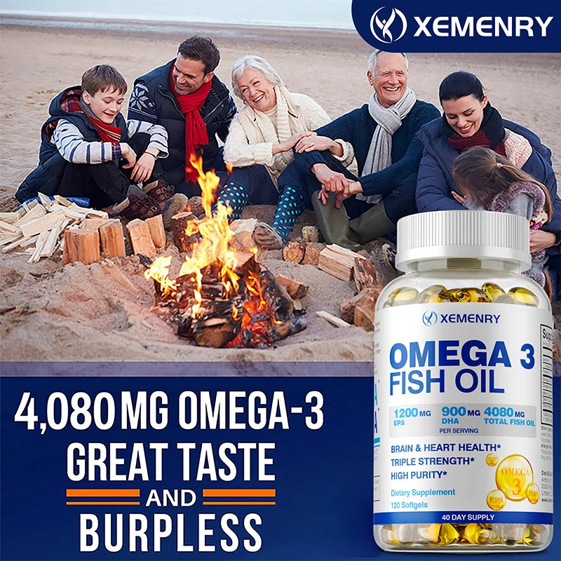 Xemenry Omega-3 Fish Oil Soft Gels | EPA & DHA Supplement Omega-3 Supplement Qst