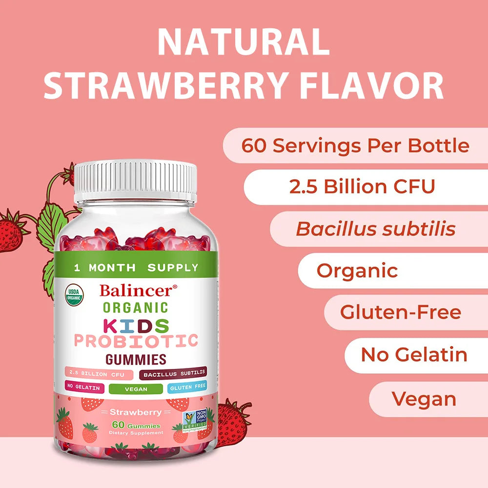 DETOXXTRA Kids Organic Probiotic Gummies – Strawberry 60ct Kids Probiotic Gummies Qst