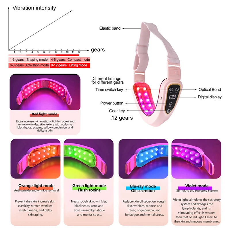 LED Photon Facial Lifting Vibration Massager – V-Face Toning Facial Lifting Device Qst