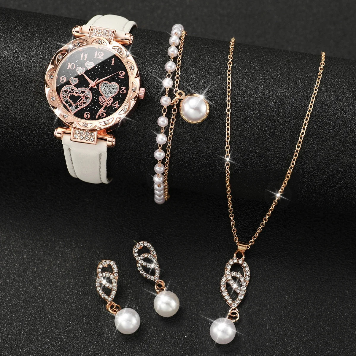 Ladies' Quartz Watch & Gemstone Jewelry 5-Piece Set Ladies Watch Gift Set Qme