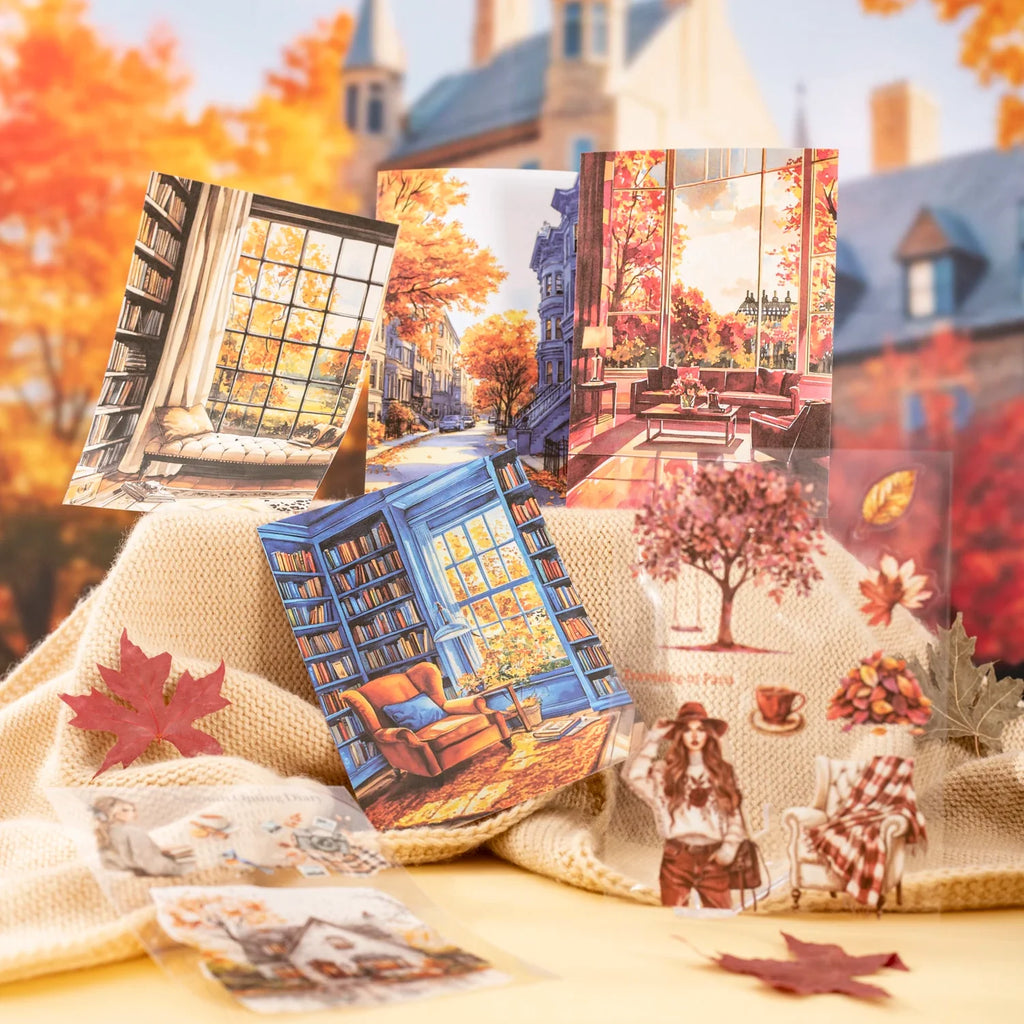 Paris Autumn Travel Sticker Book – 20 Sheets Dual Material Decorative Sticker Book Qme