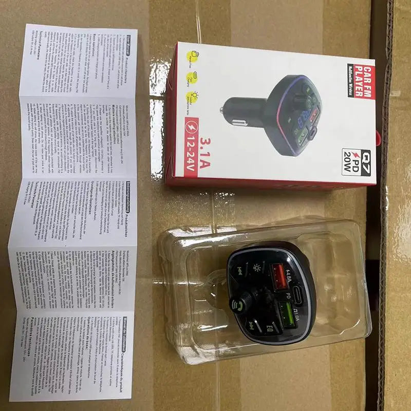 Bluetooth 5.0 Car FM Transmitter PD 18W Type-C Dual USB Charger Car FM Transmitter Qme A1