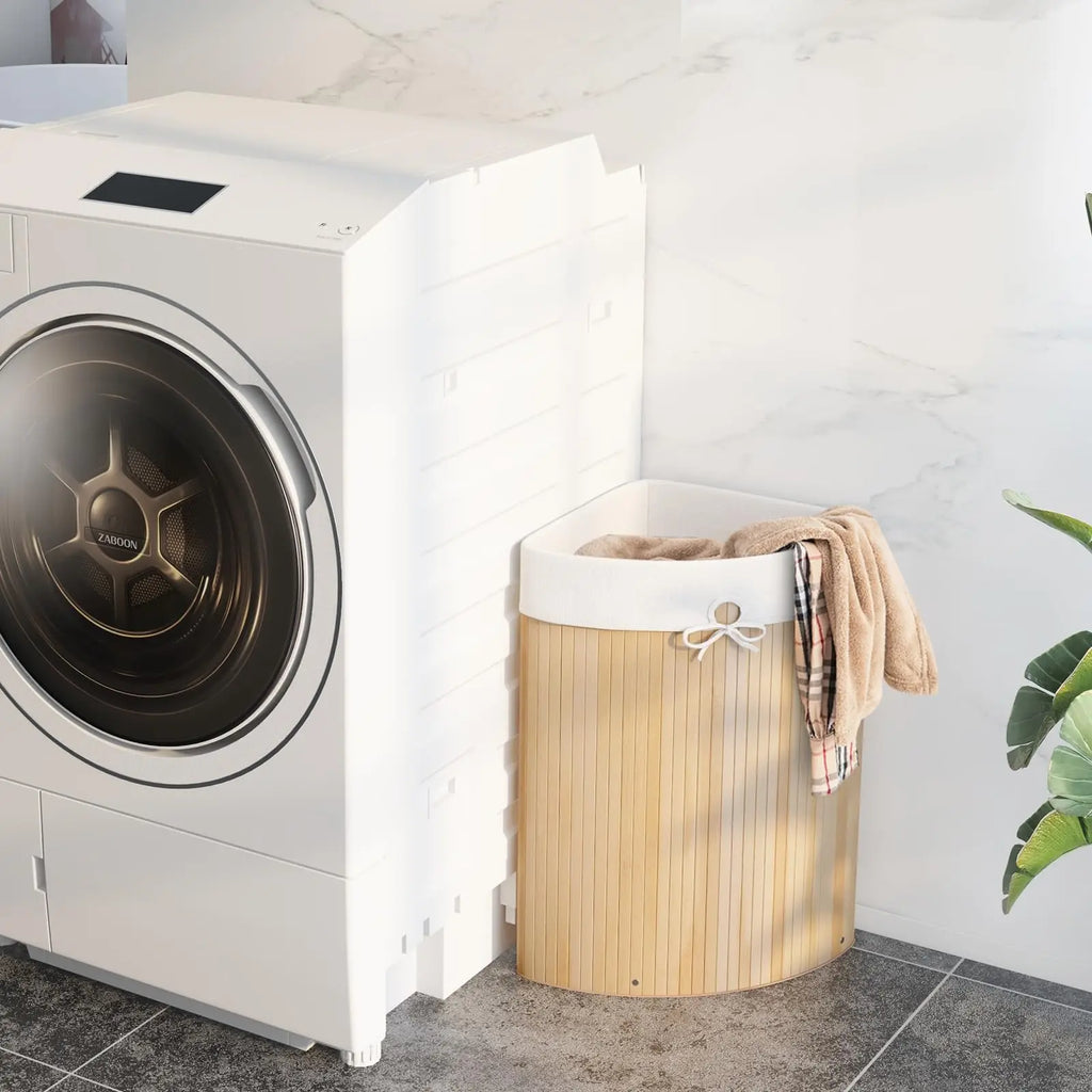 Corner Bamboo Laundry Hamper with Lid & Removable Liner Bamboo Laundry Hamper Qst