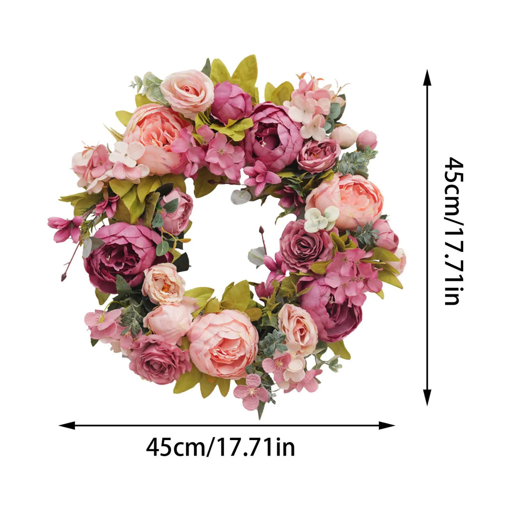 Peony Artificial Flower Round Wreath | Wedding & Holiday Decor Artificial Flower Wreath Qme