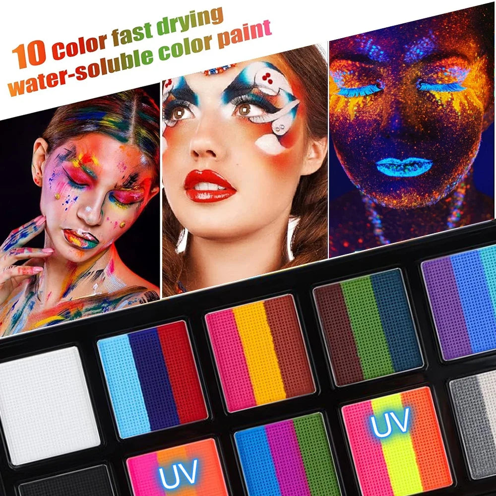 26-Color Face & Body Paint Kit – Brushes, Stencils & Ink Face & Body Paint Kit Qme