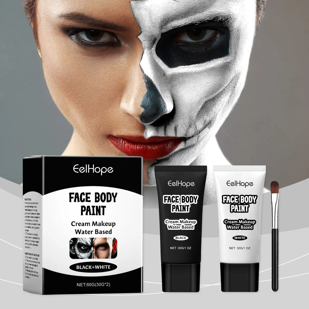 Halloween Black & White Face Paint Cream – Waterproof Clown Makeup Face & Body Paint Qst
