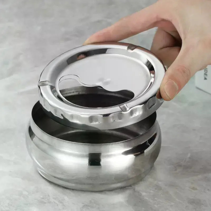 Stainless Steel Windproof Ashtray with Lid – 3 Sizes Windproof Ashtray Qme
