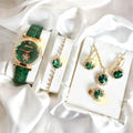 Women's 6-Piece Round Quartz Watch & Diamond Bracelet Set Watch & Bracelet Set Qme green