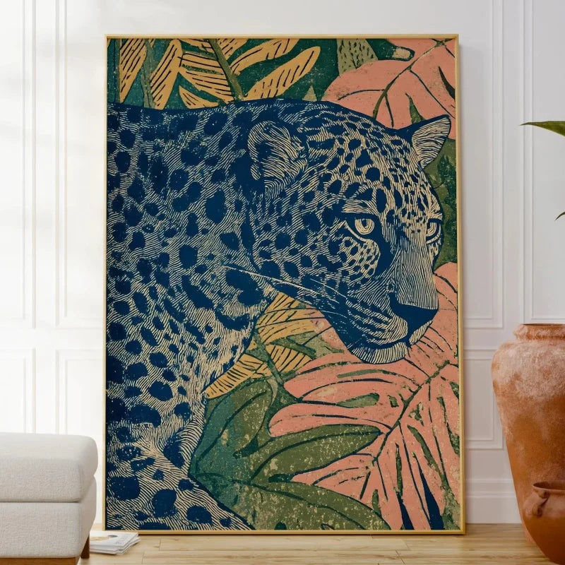 Tiger & Panther Canvas Wall Art – Jungle Tropical Poster Canvas Wall Art Qst ZLH9973 40x50cm Unframed
