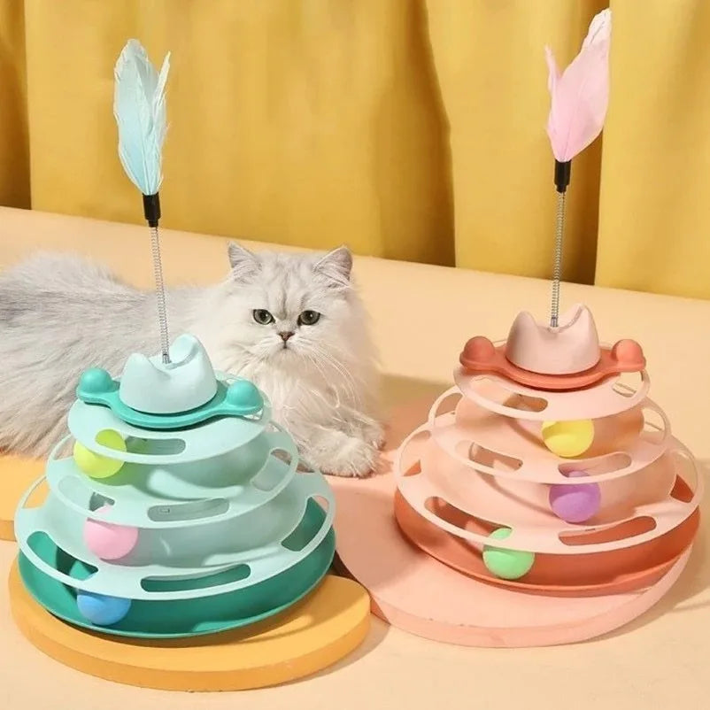 Cat Turntable Toy with Track Balls & Teaser Wand | Self-Play Cat Turntable Toy Qme