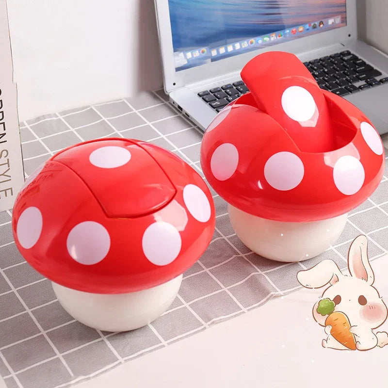 Cute Mini Waste Bin with Detachable Lid – Red Mushroom Desk Mini Desk Waste Bin Qme