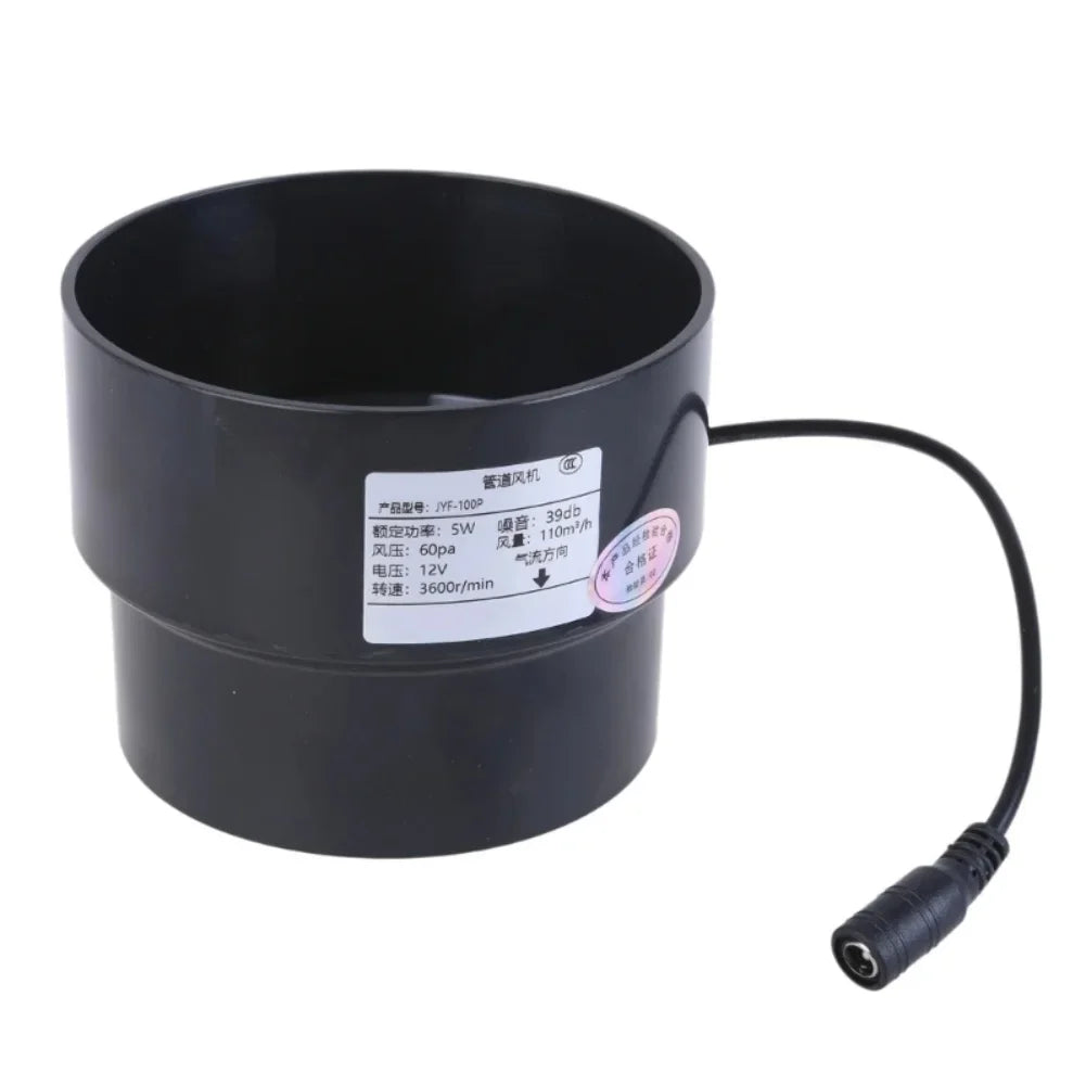 12V Black Duct Fan – Quiet 39dB Exhaust for Indoor & Outdoor Exhaust Duct Fan Qme