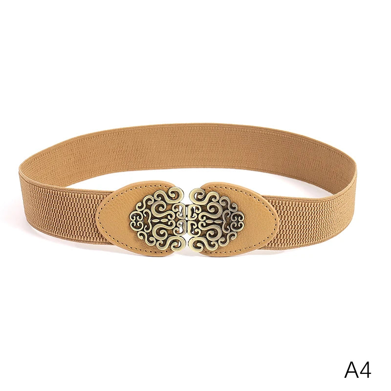 Women's Rose Buckle Elastic Wide Waist Belt | Korean Fashion Women's Fashion Belt Qst A4