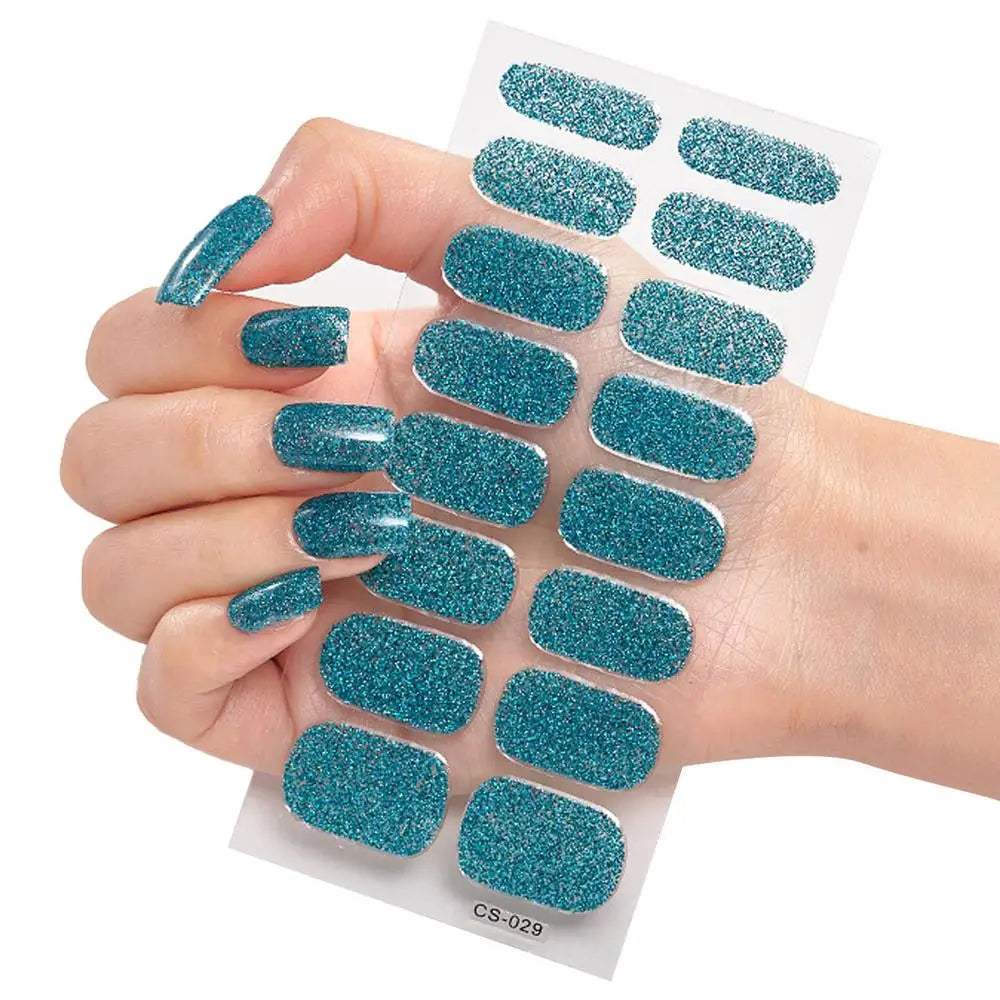 Glitter Full Cover Nail Polish Strips – 16 Tips, 5 Colors Nail Polish Strips Qme 01