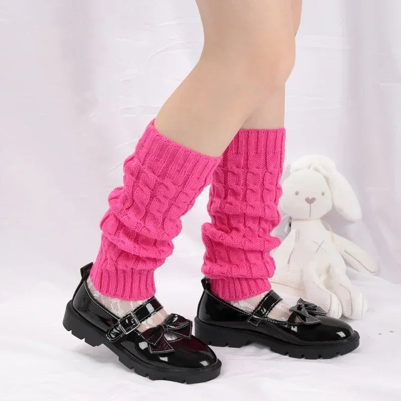 Y2K Vintage Crochet Leg Warmers – Women's Long Knit Boot Covers Crochet Leg Warmers Qme CORAL RED Length 40cm