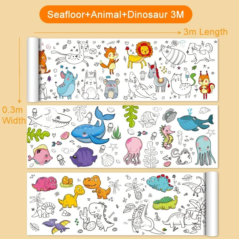 Animal Canvas Kids Coloring Drawing Roll – DIY Art Paper Kids Coloring Paper Roll Qme 0.3M x 3M