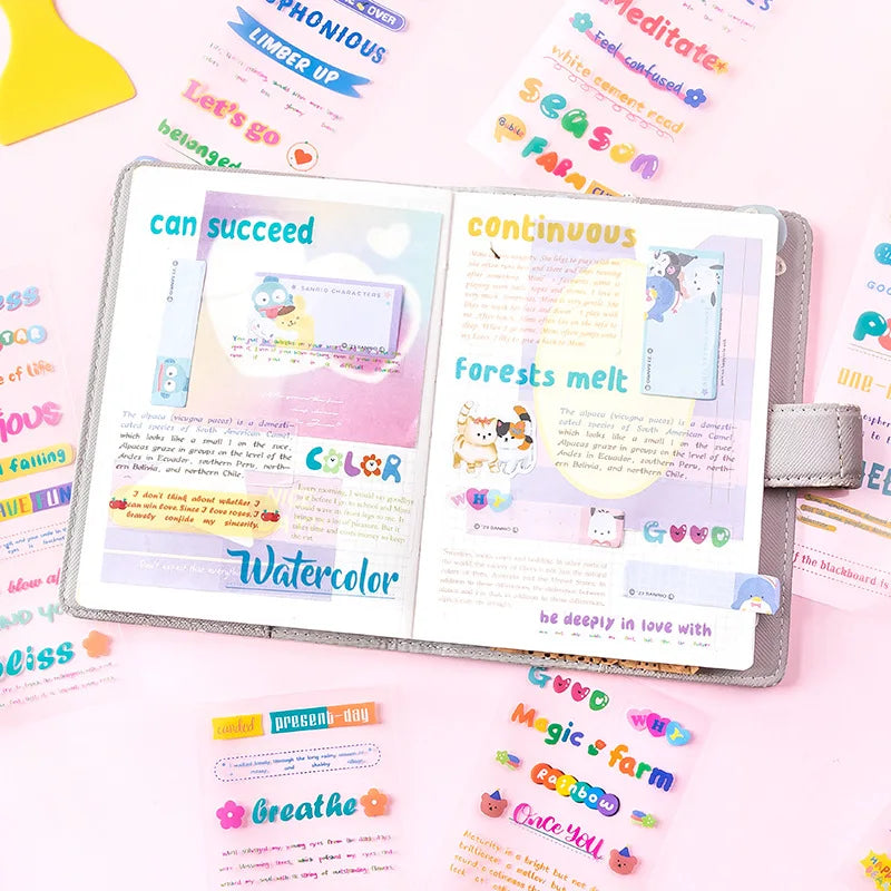Whisper Series Film Cutting Sticker Book – 24pc Colorful PET Decorative Sticker Book Qme