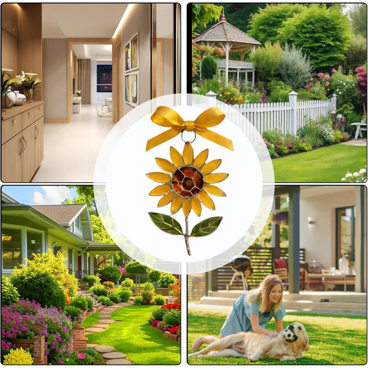 Flower Suncatcher Acrylic Metal Pendant Hanging Ornament Suncatcher Ornament Qme