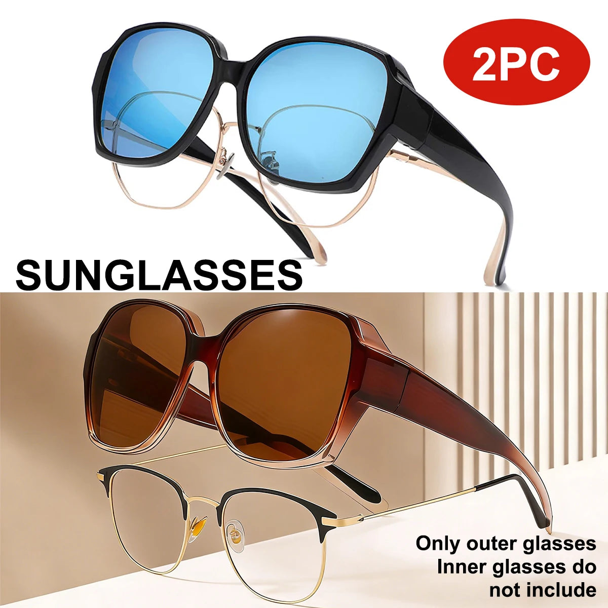 VOPHA Oversized Fit-Over Sunglasses UV400 Polarized Unisex Fit-Over Sunglasses Qst 2PC